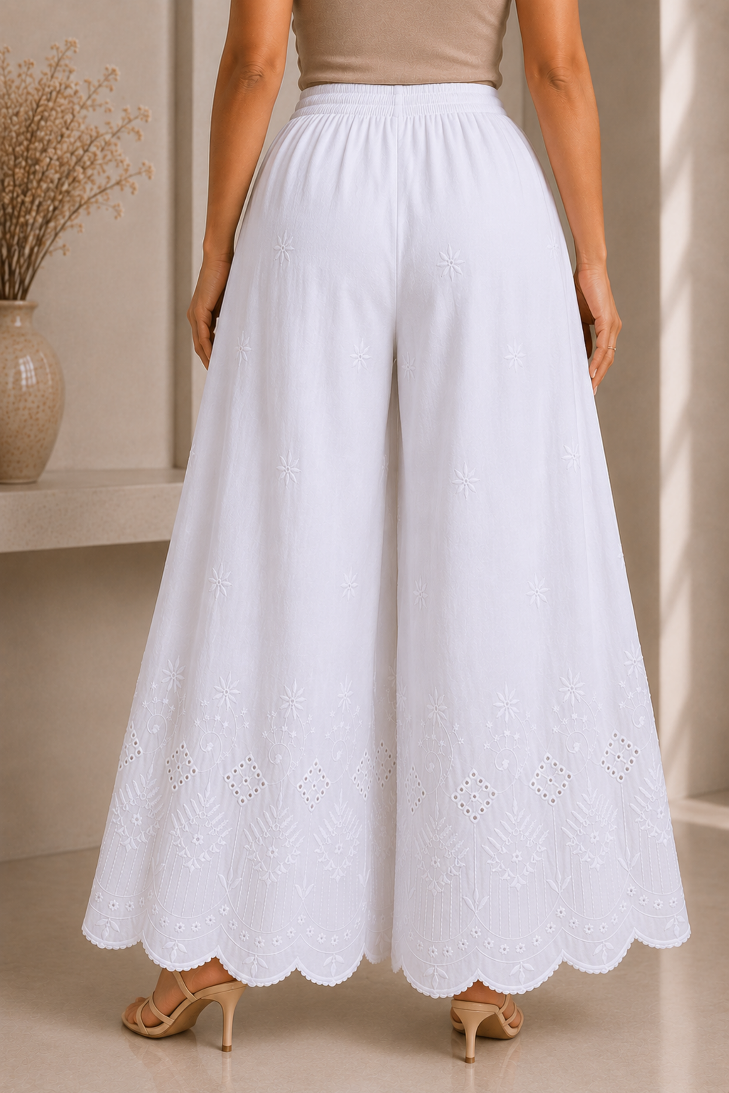 White Chikankari Skirt Palazzo