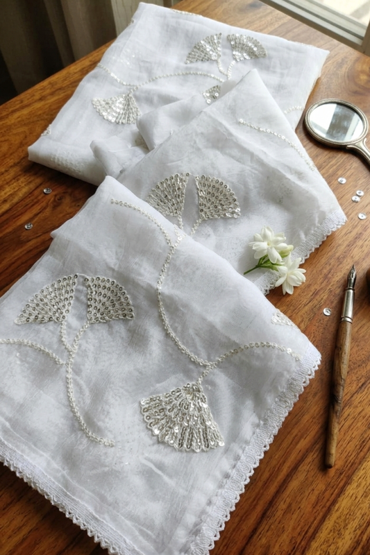 White Chinnon Embroidery Dupatta