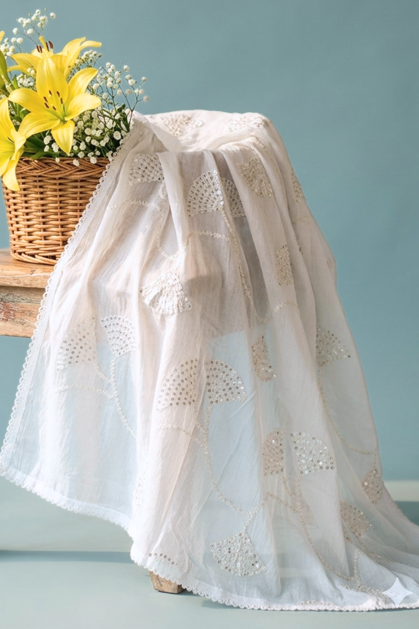 White Chinnon Embroidery Dupatta