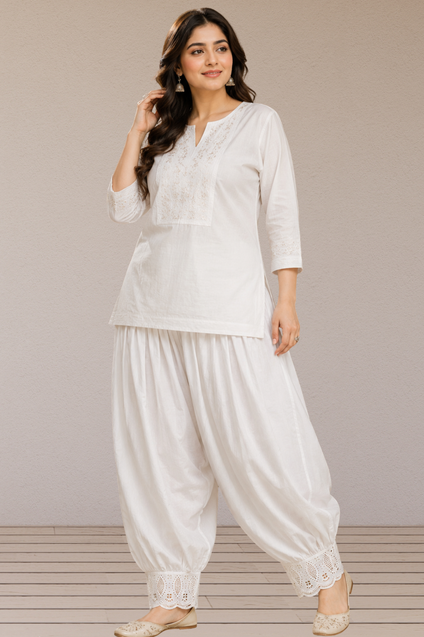 Ivory Lace Hem Afghani Salwar
