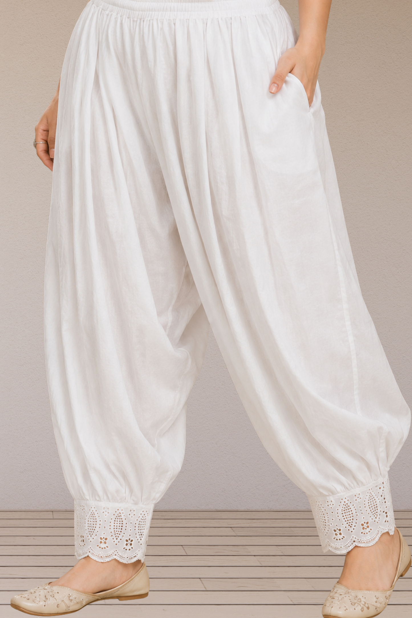 Ivory Lace Hem Afghani Salwar