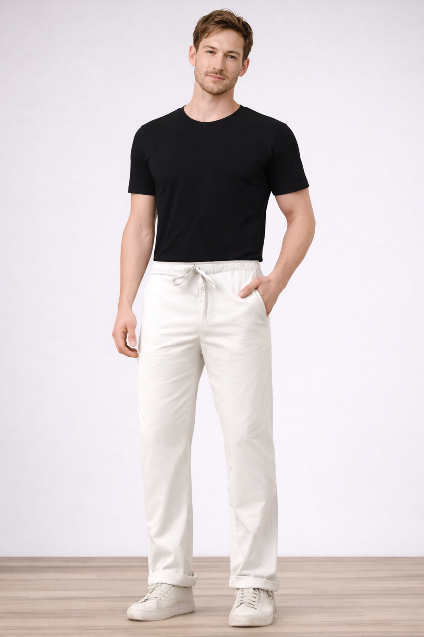 White Cotton Cargo Pants - 2 Pocket