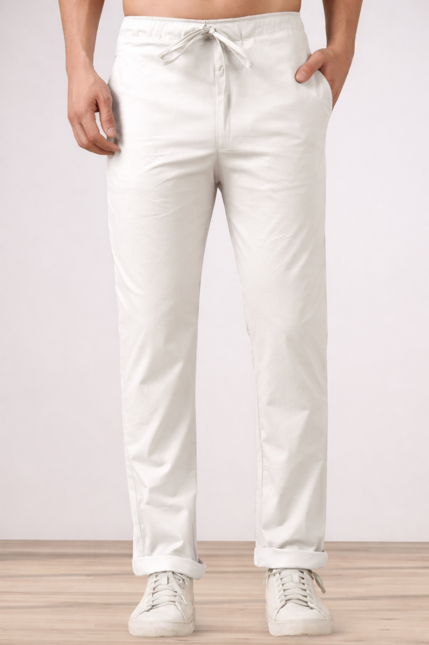 White Cotton Cargo Pants - 2 Pocket