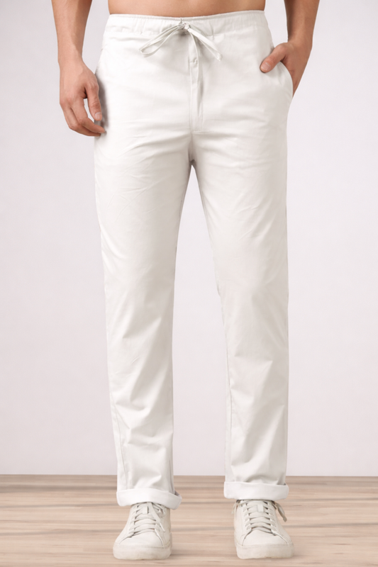 White Cotton Cargo Pants - 2 Pocket