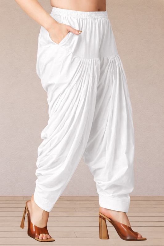 White Cotton Patiala Salwar Pants