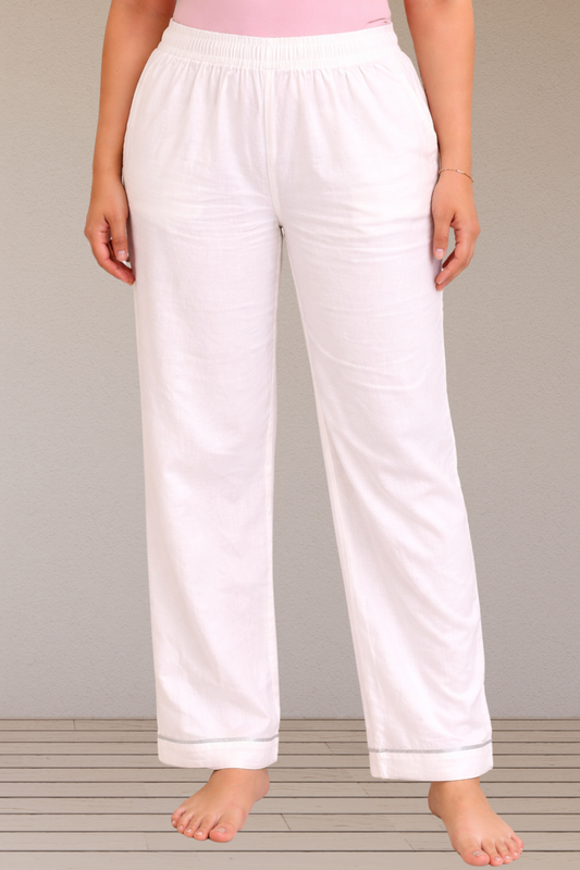 White Cotton Straight Pants