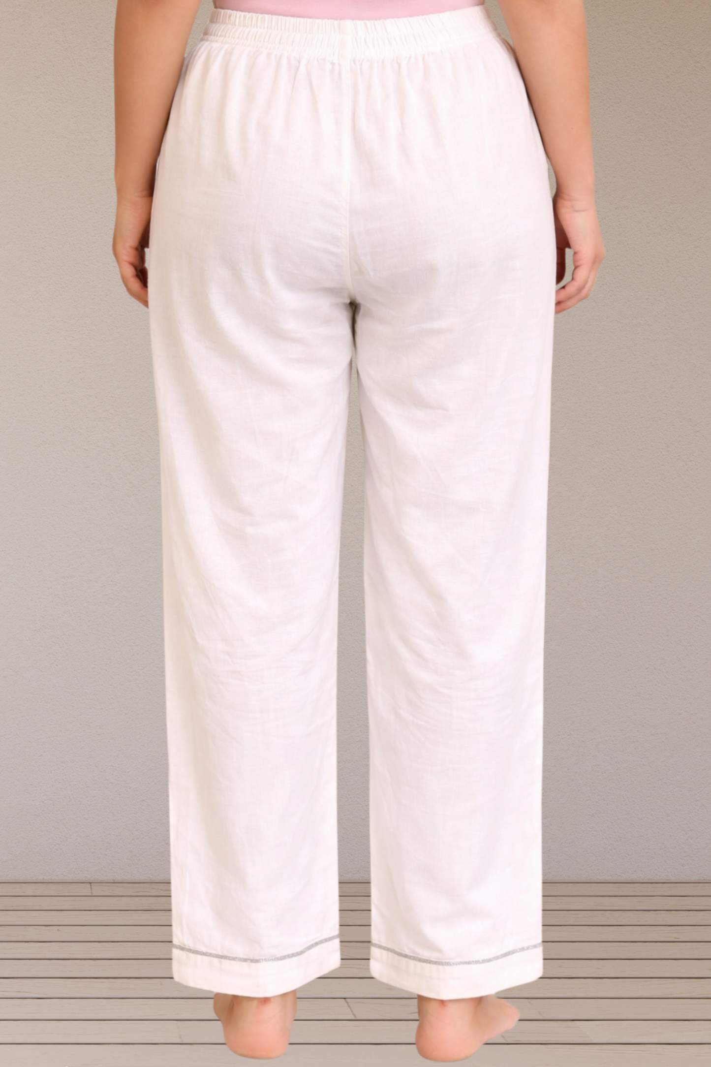 White Cotton Straight Pants