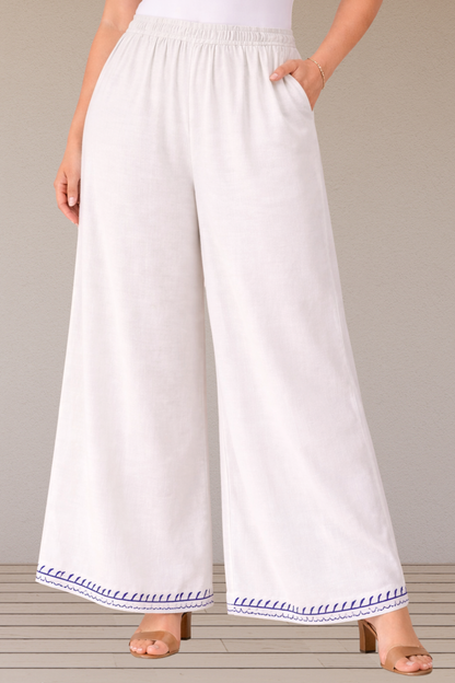 White Detailed Rayon Palazzo