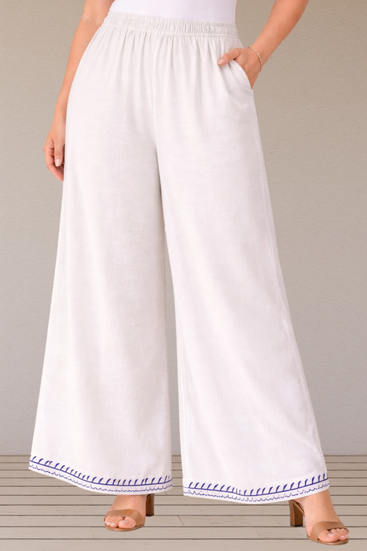 White Detailed Rayon Palazzo