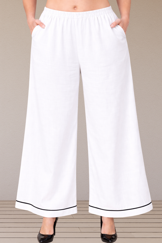 White Detailed Hemline Rayon Palazzo