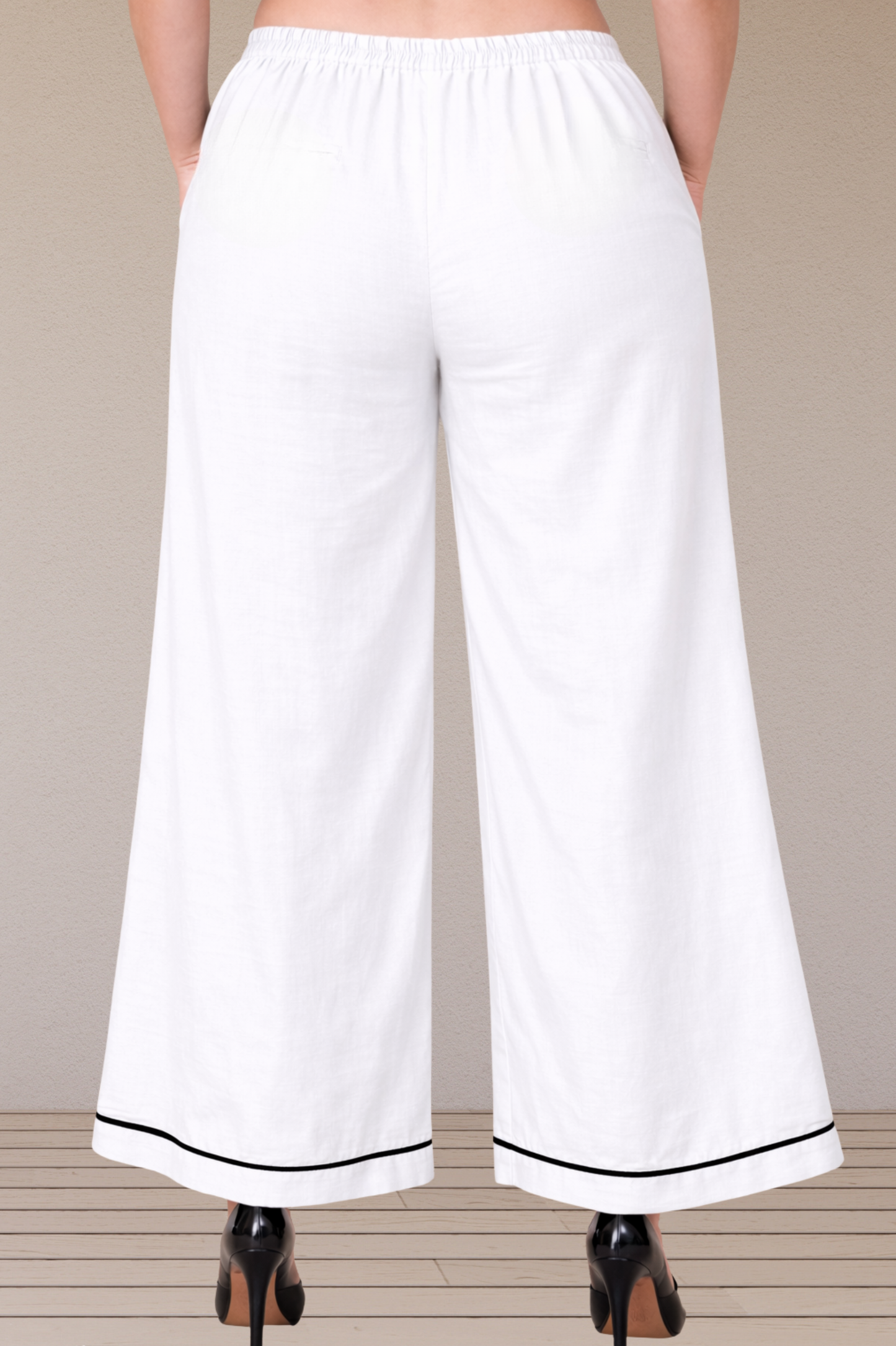 White Detailed Hemline Rayon Palazzo