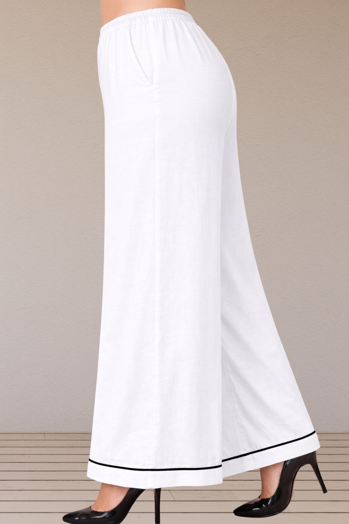 White Detailed Hemline Rayon Palazzo