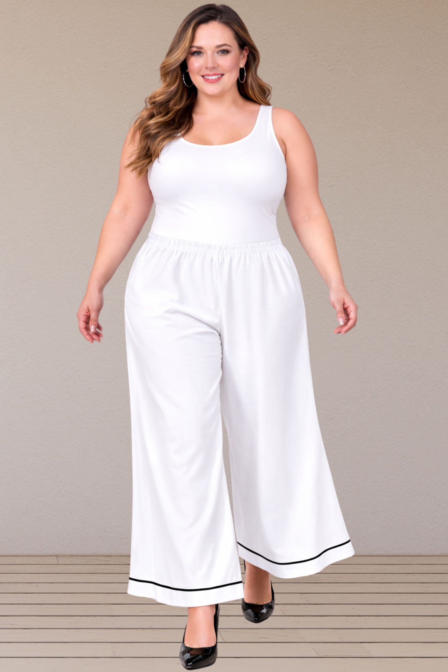White Detailed Hemline Rayon Palazzo