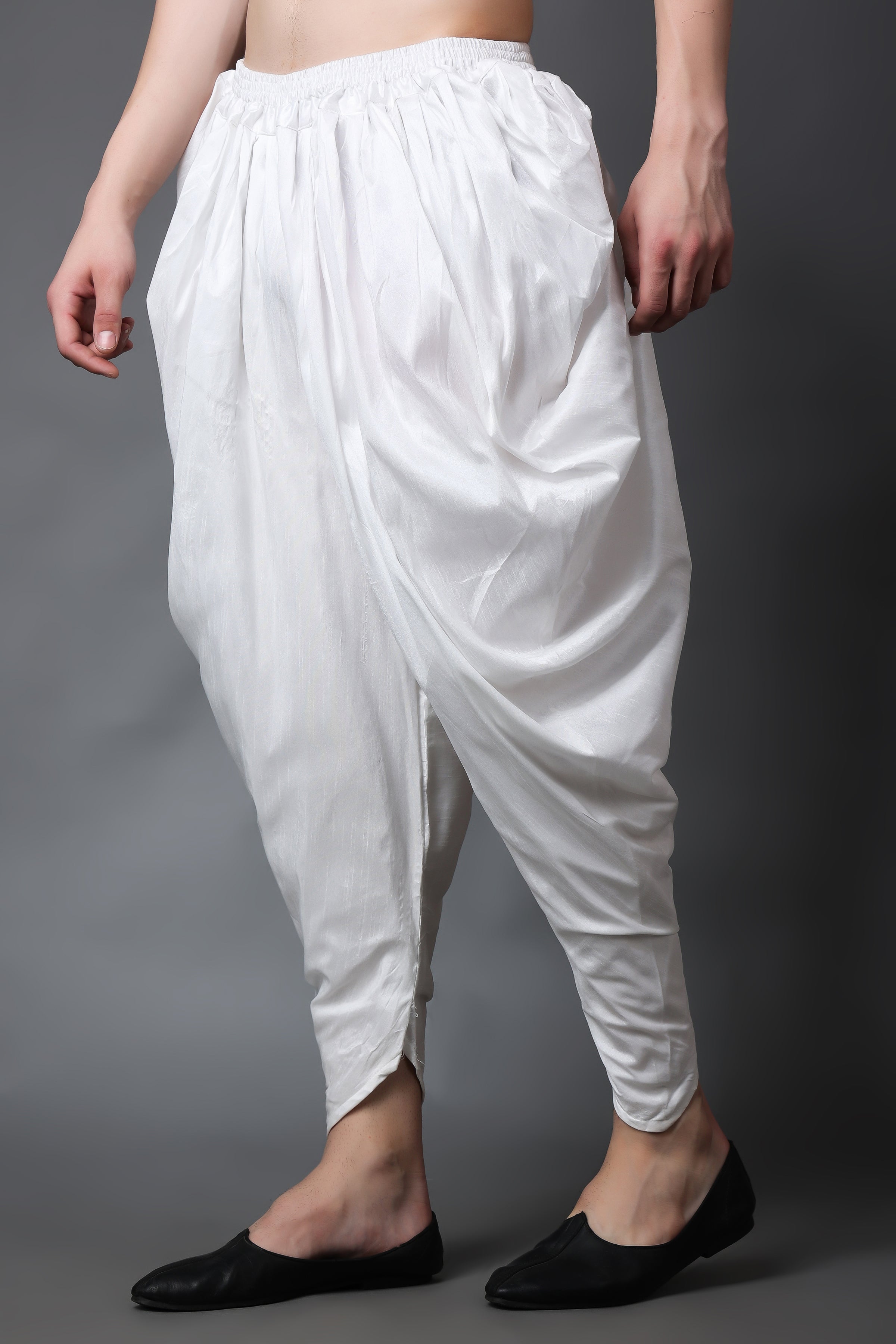 Men's Plus Size White Silk Blend Kurta And Dhoti Pant Set - Absolutely Desi