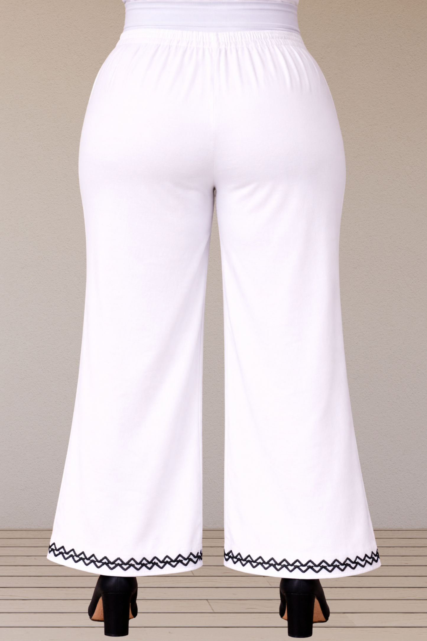 White Embellished Cotton Palazzo