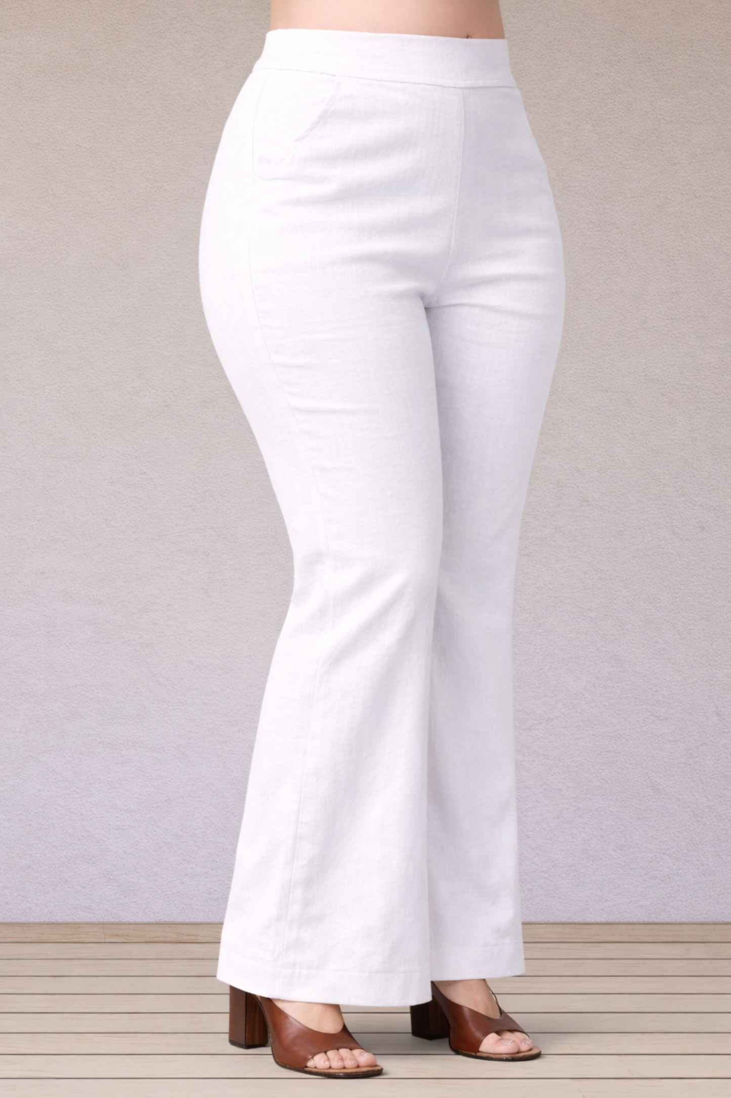 White Flared Slub Pants
