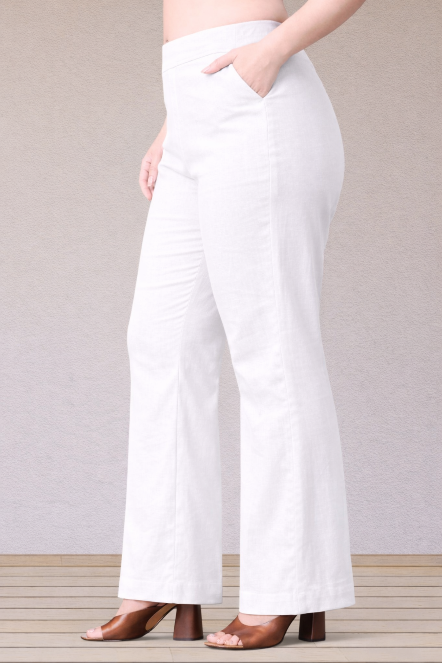 White Flared Slub Pants