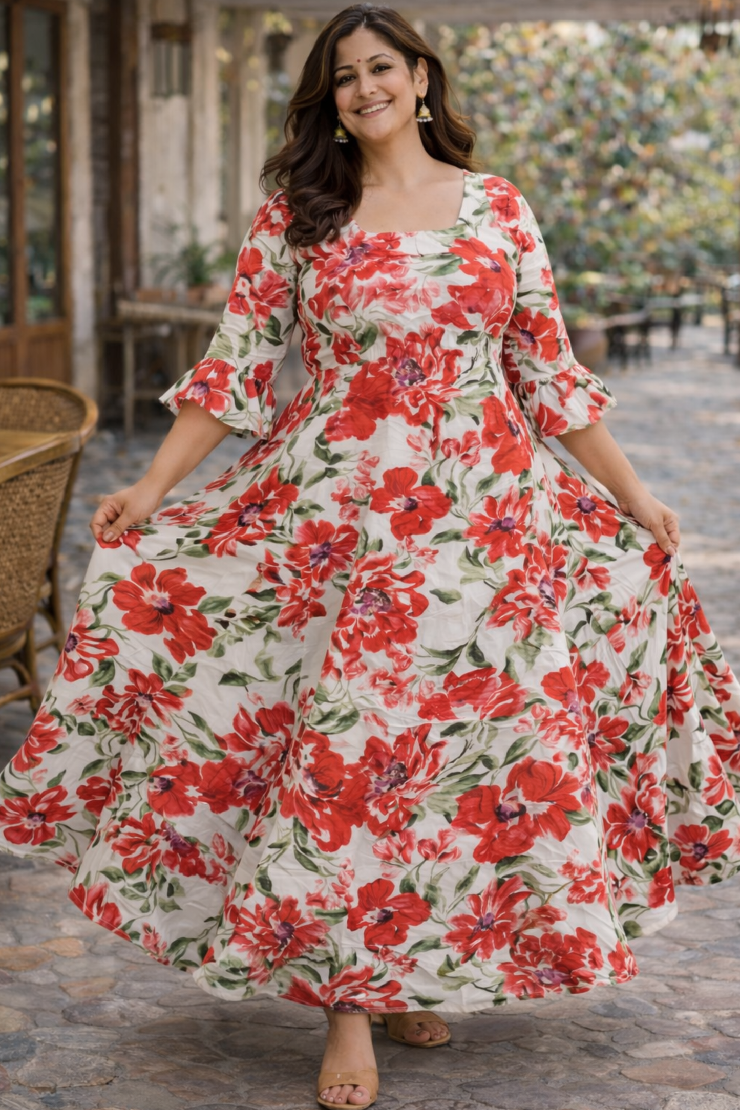 Rose Garden Floral Dress With Pockets