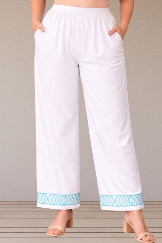 White Hemline Cotton Pant Palazzo