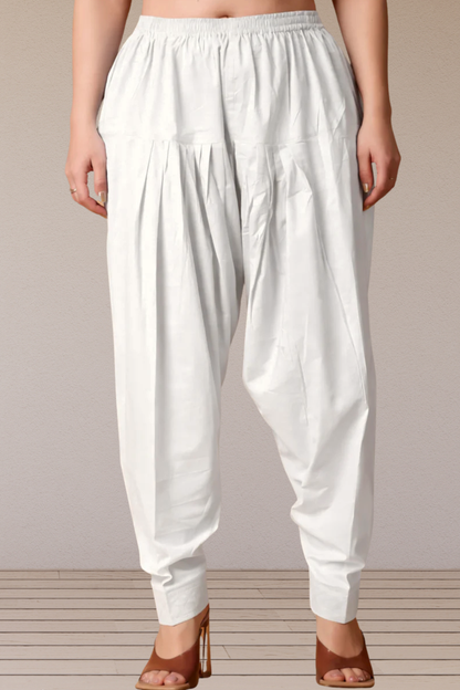 White Classic Cotton Salwar With Pocket