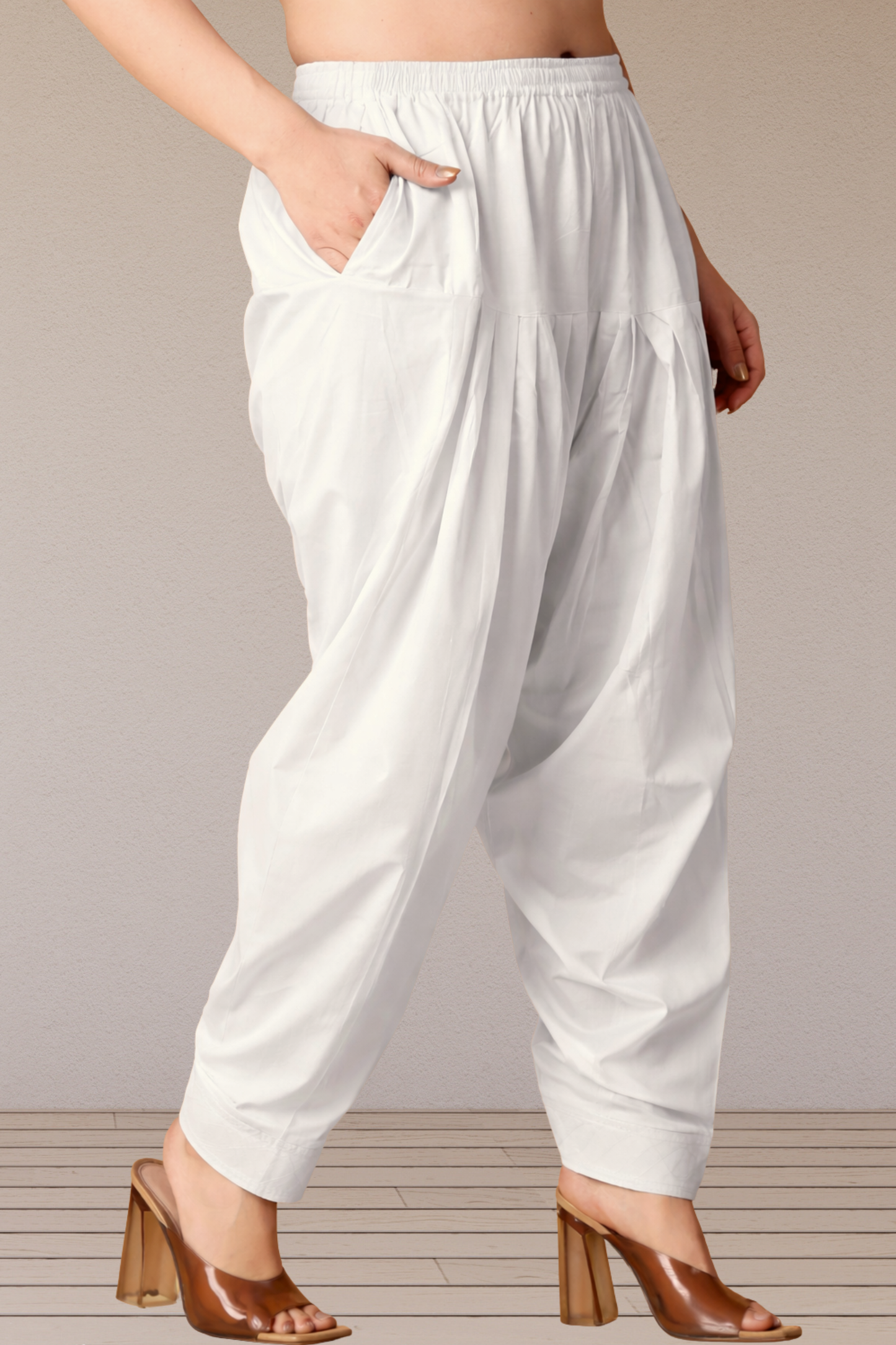 White Pleated Cotton Salwar
