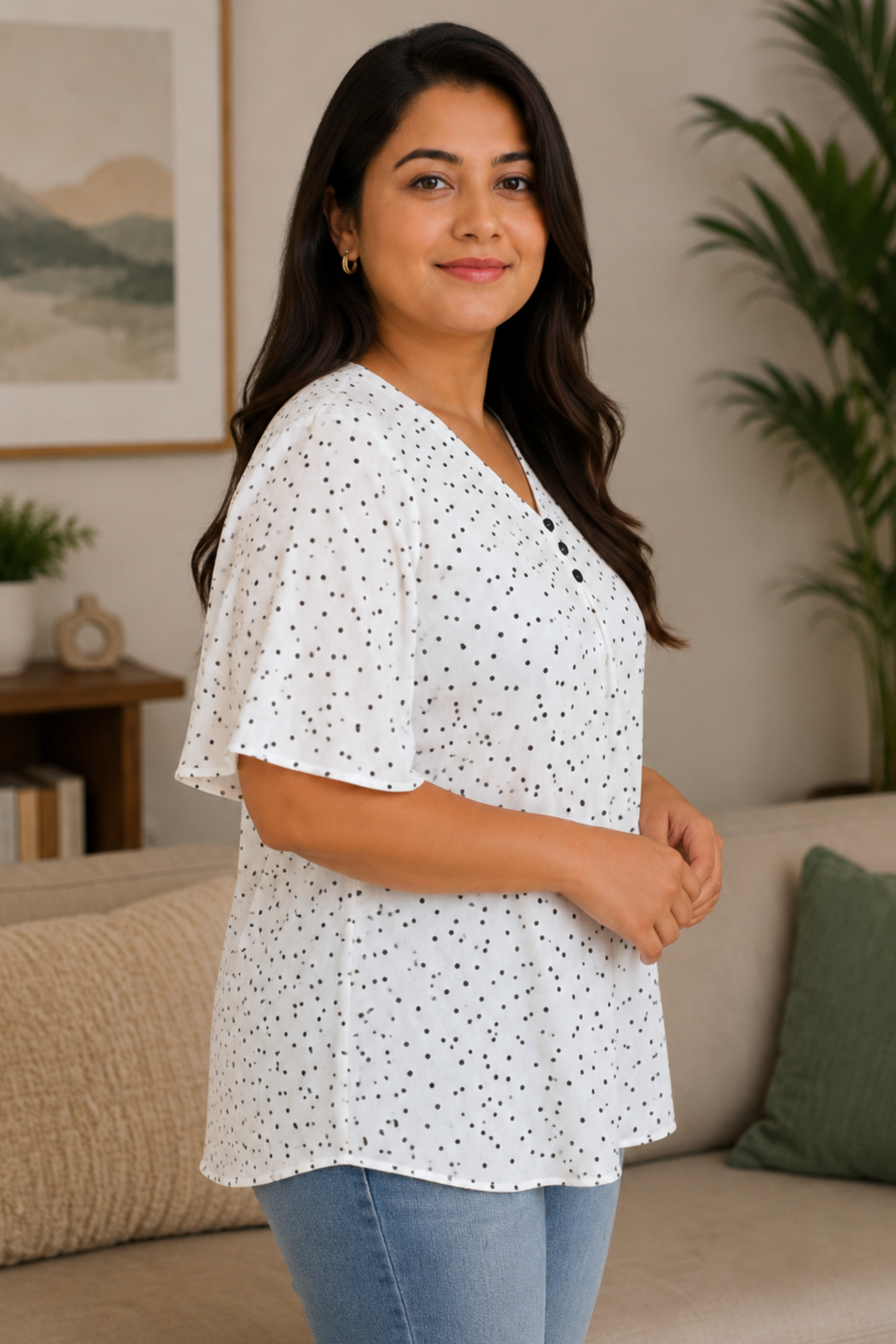 White Polka Printed Top