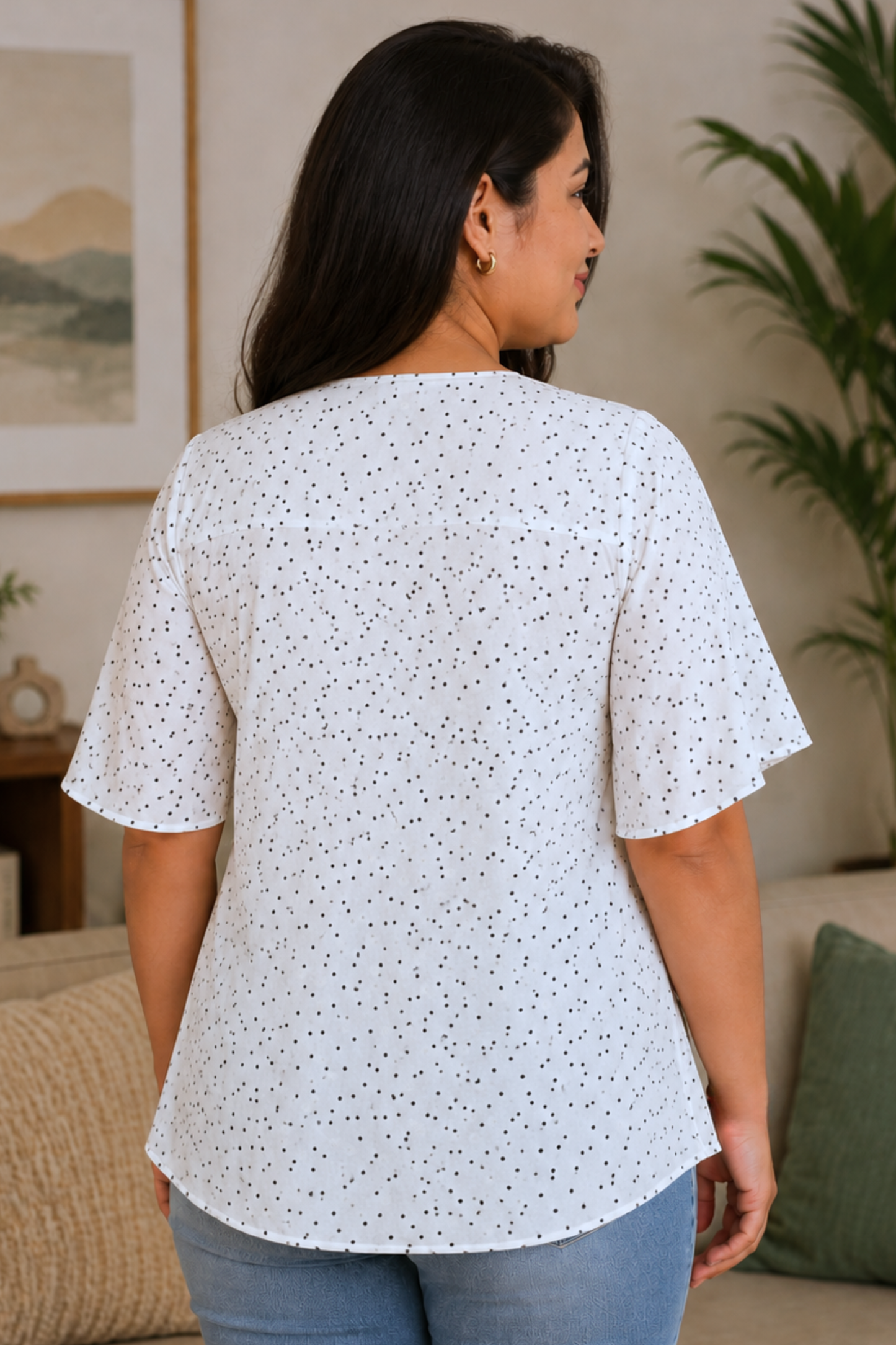 White Polka Printed Top
