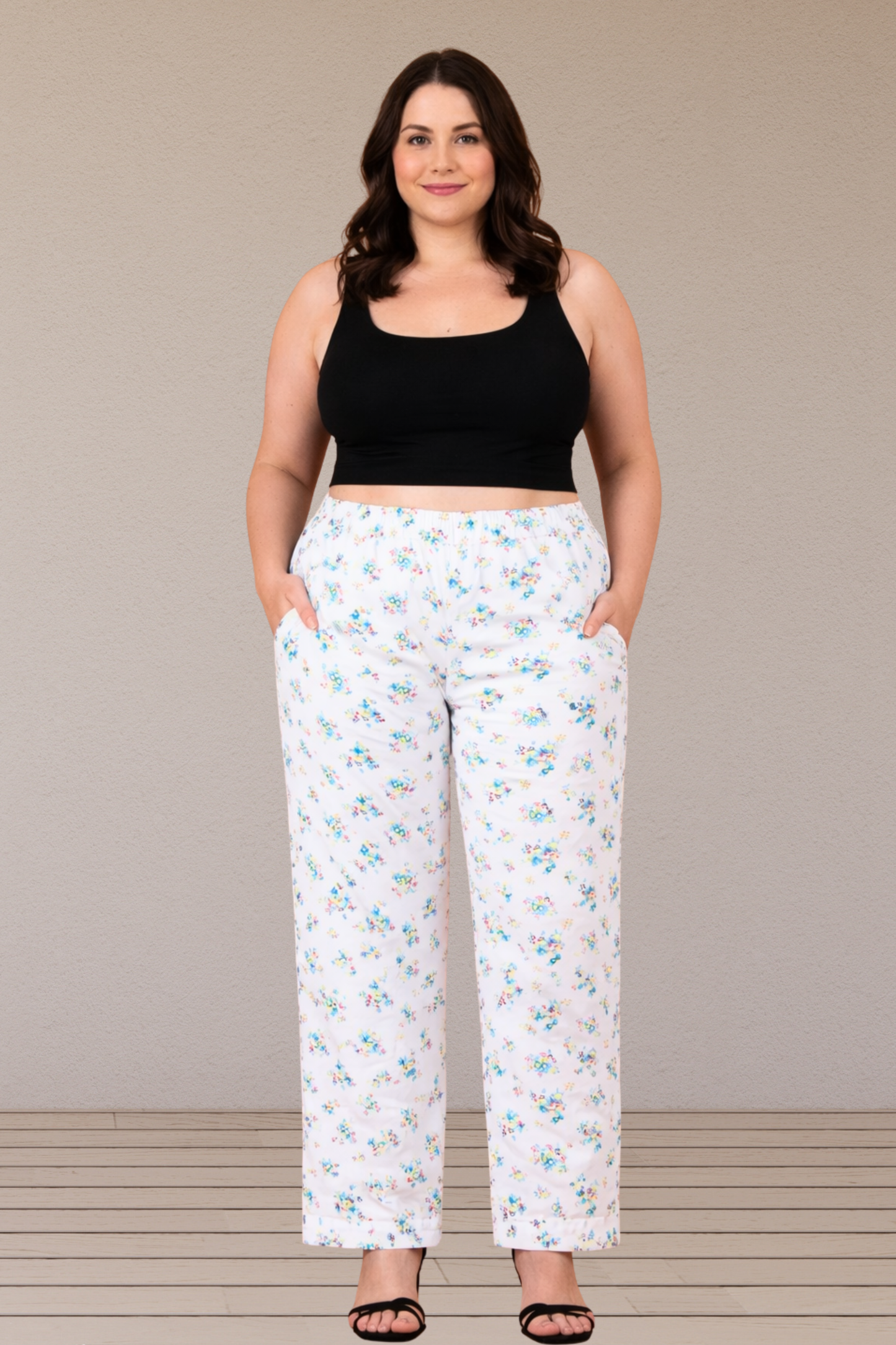 White Printed Lycra Pant
