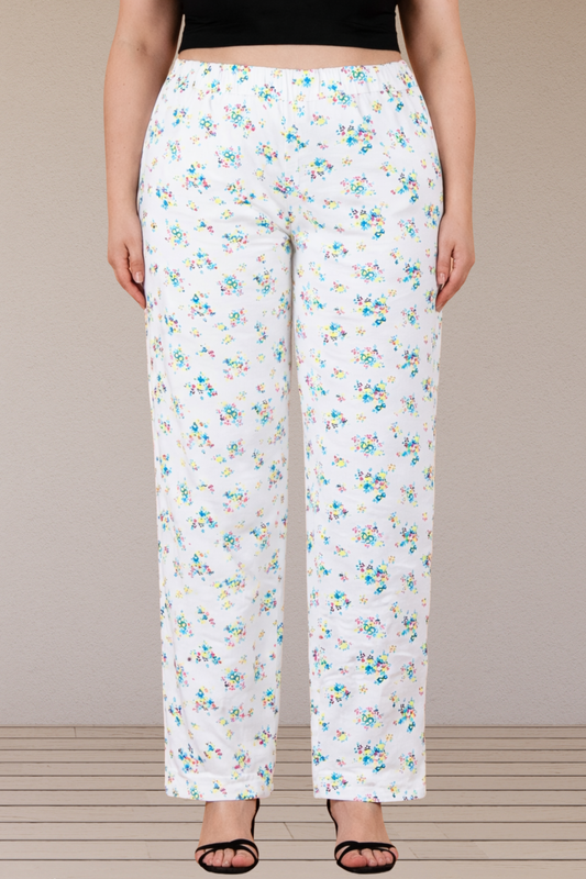 White Printed Lycra Pant
