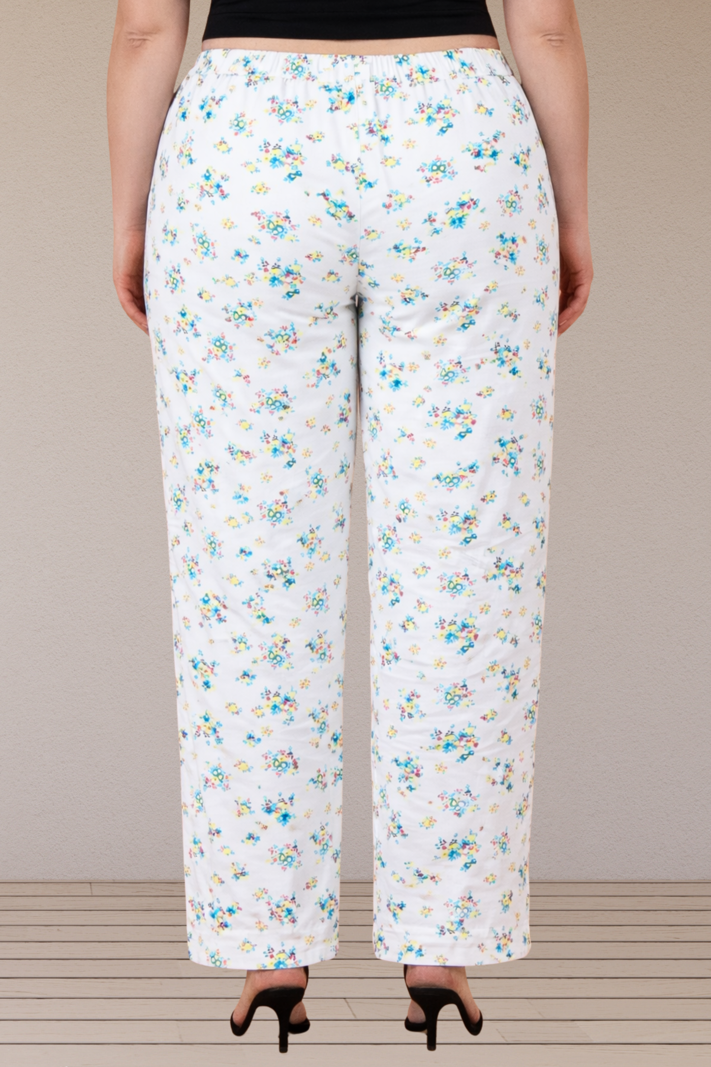 White Printed Lycra Pant