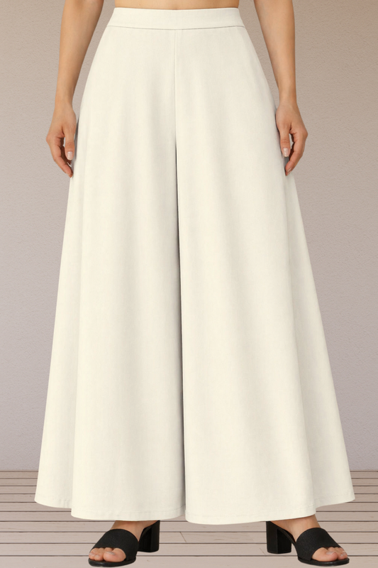 White Rayon Belted Skirt Palazzo