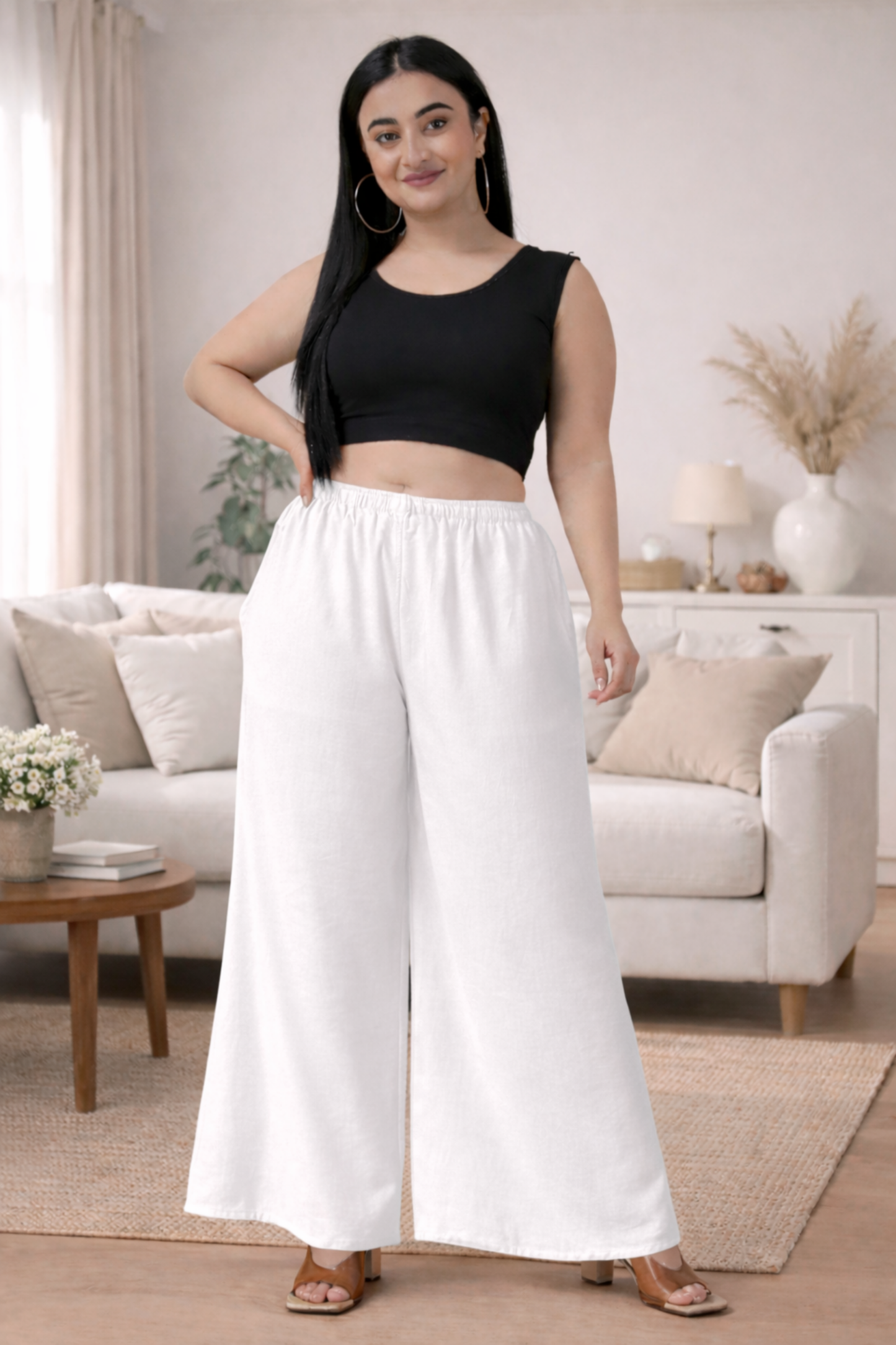 White Rayon Loose Palazzo