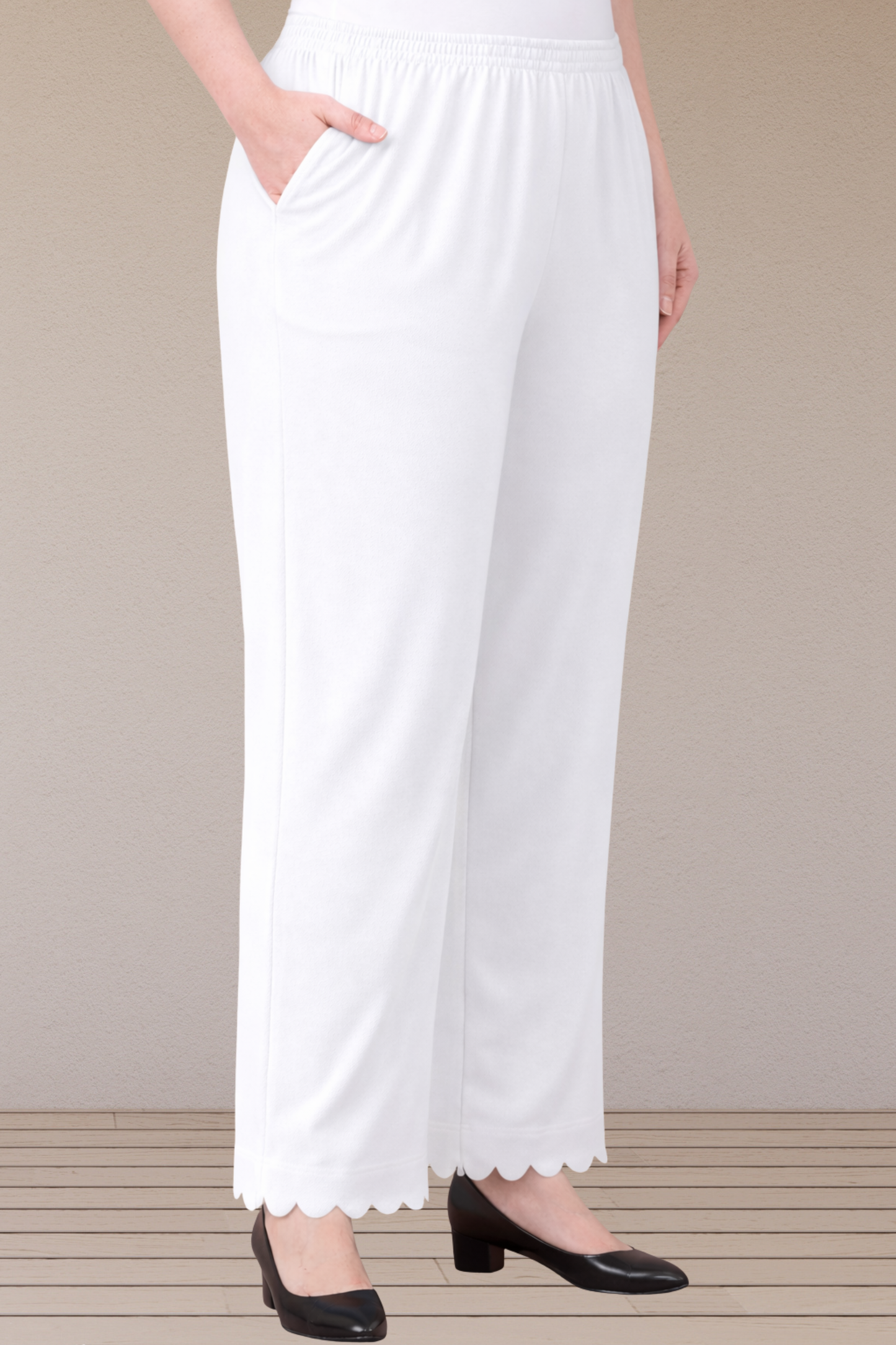 White Scallop Cut Palazzo