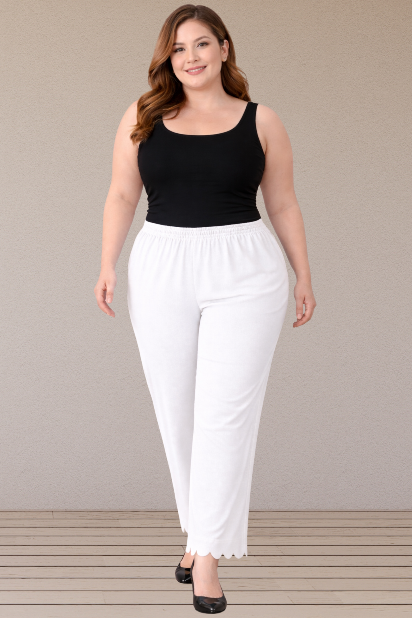 White Scallop Cut Palazzo
