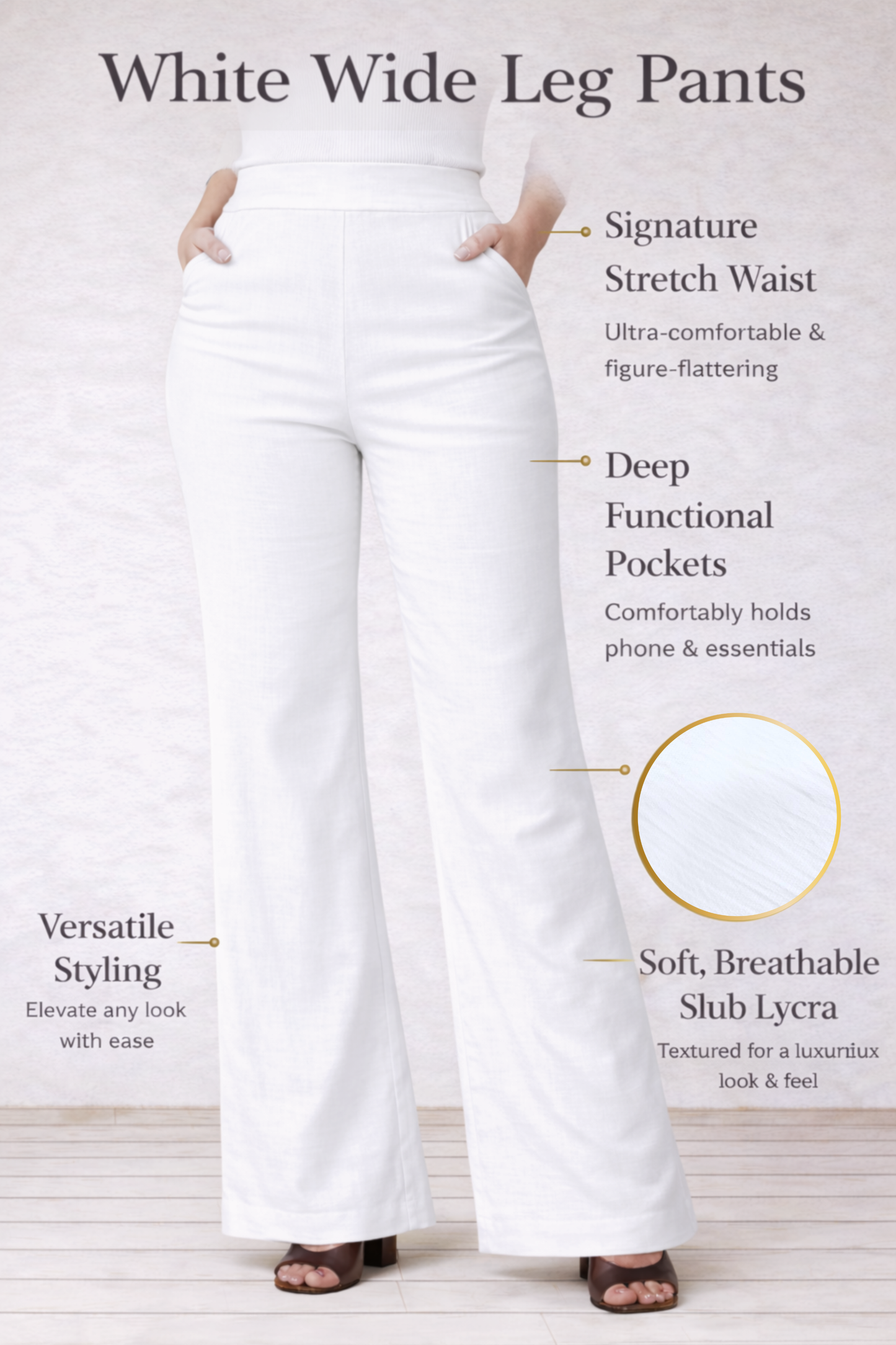 White Wide Leg Slub Pants