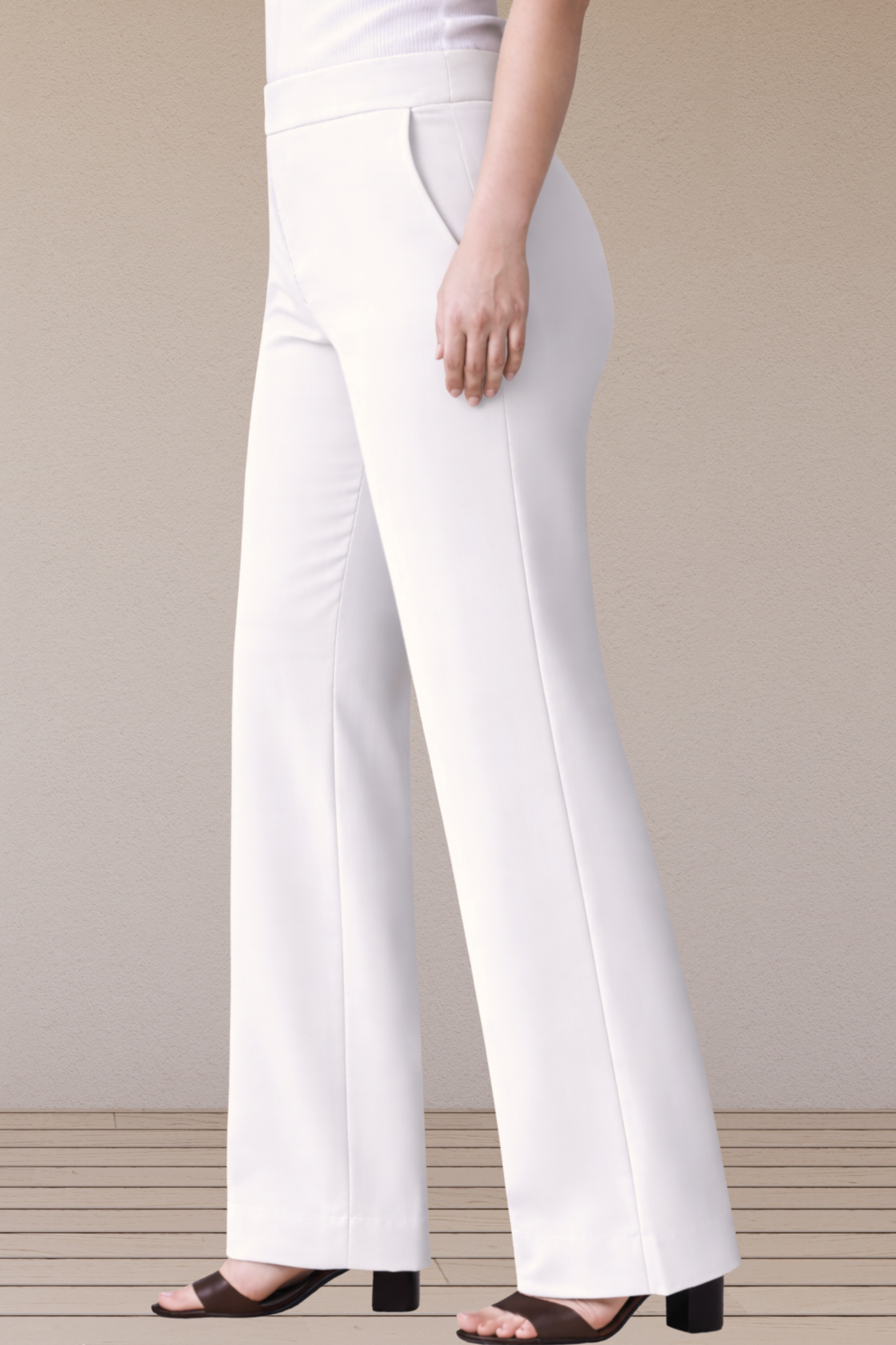 White Wide Leg Slub Pants