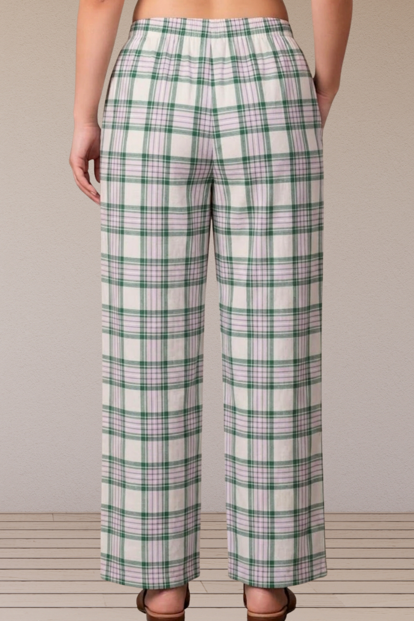 White & Green Checked Cotton Pajama Pant