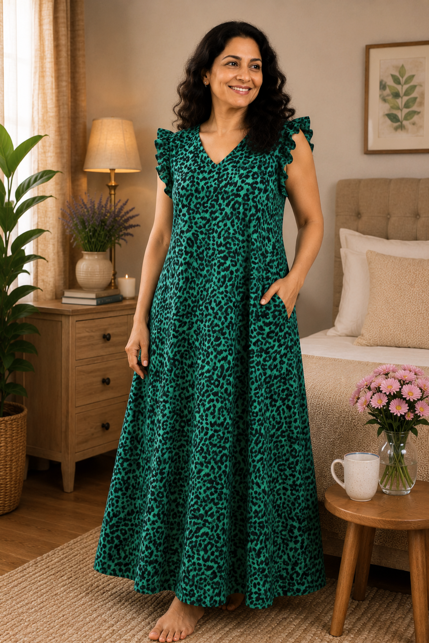 Wild Emerald Rayon Lounge Dress