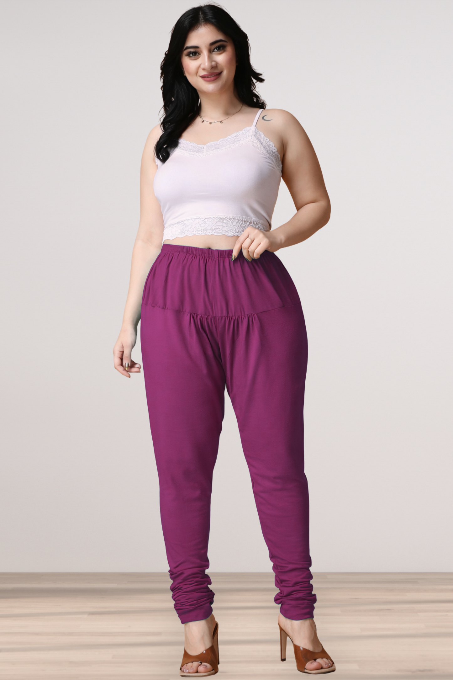 Wine Cotton Churidar Pants