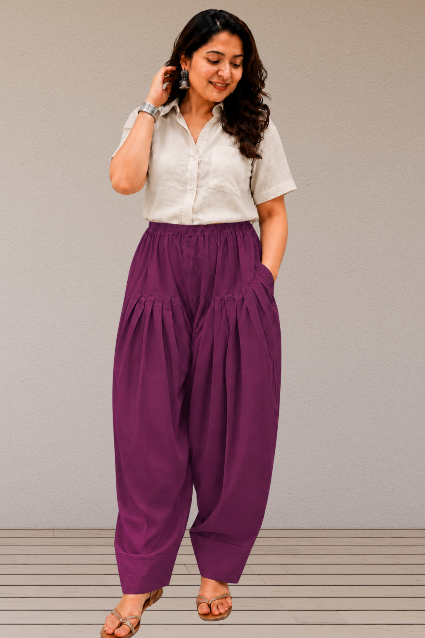Wine Cotton Farshi Salwar