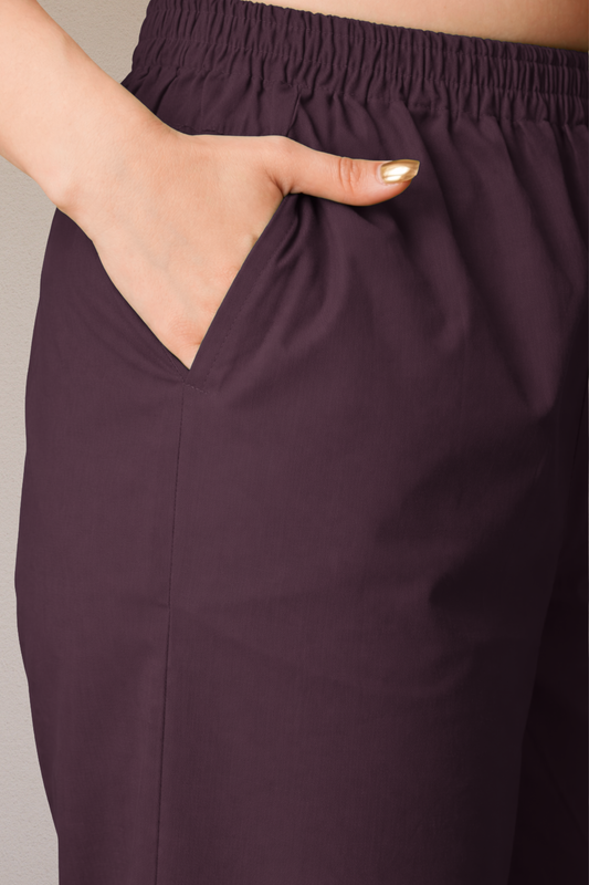 Wine Cotton Kurti Pant