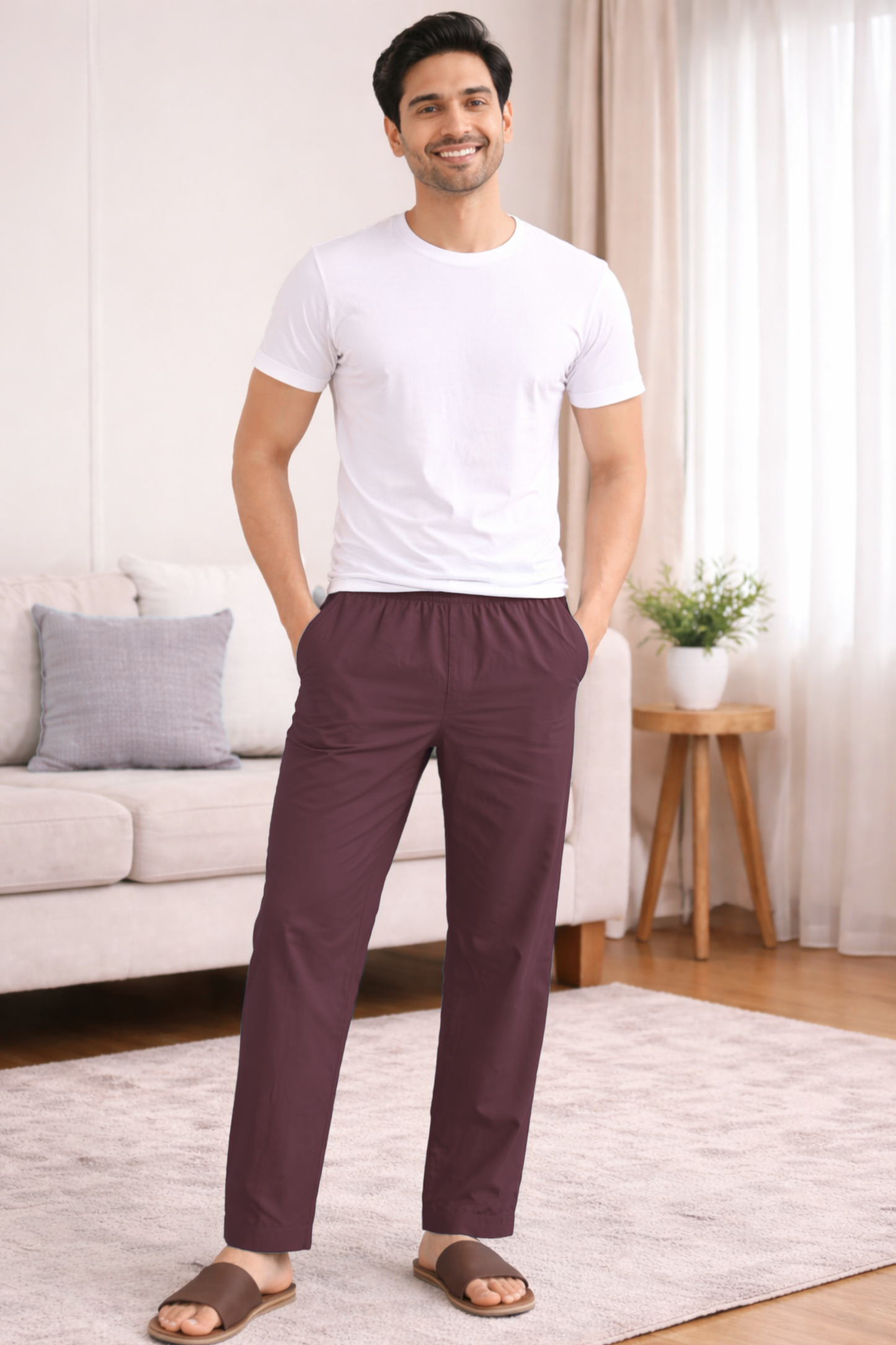 Wine Cotton Pant Pajama