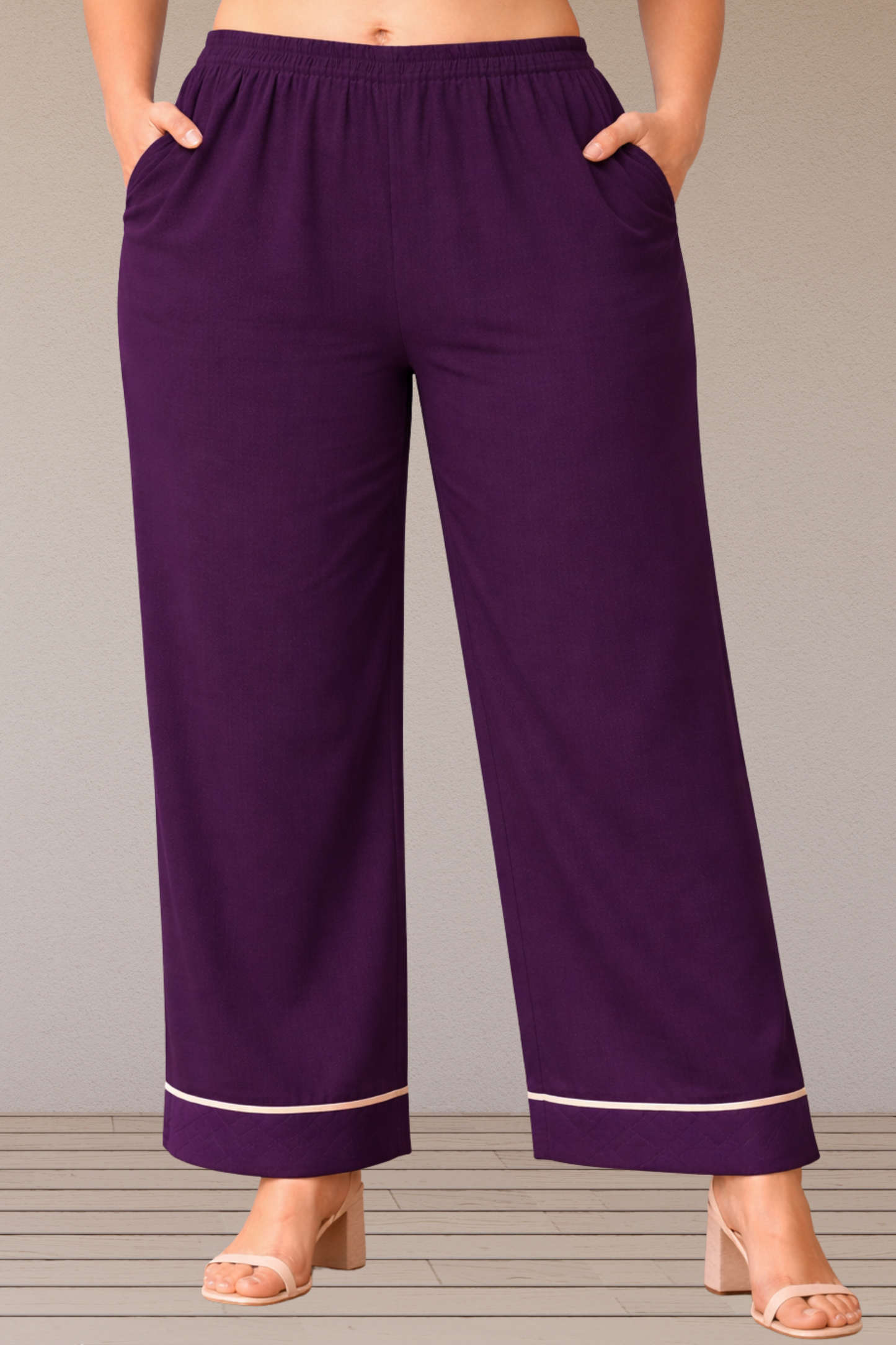 Wine Detailed Hemline Pant Palazzo
