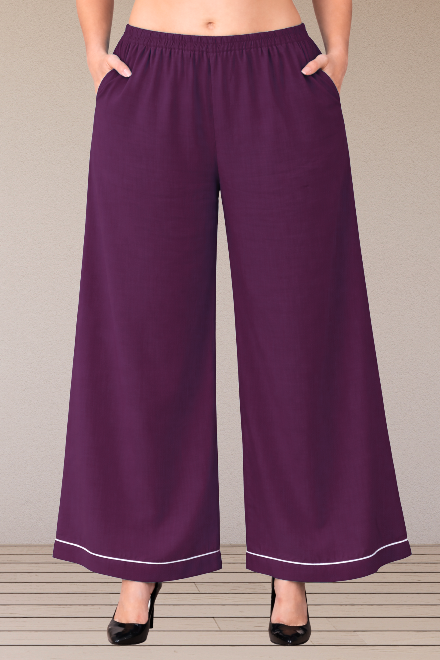 Wine Detailed Hemline Rayon Palazzo