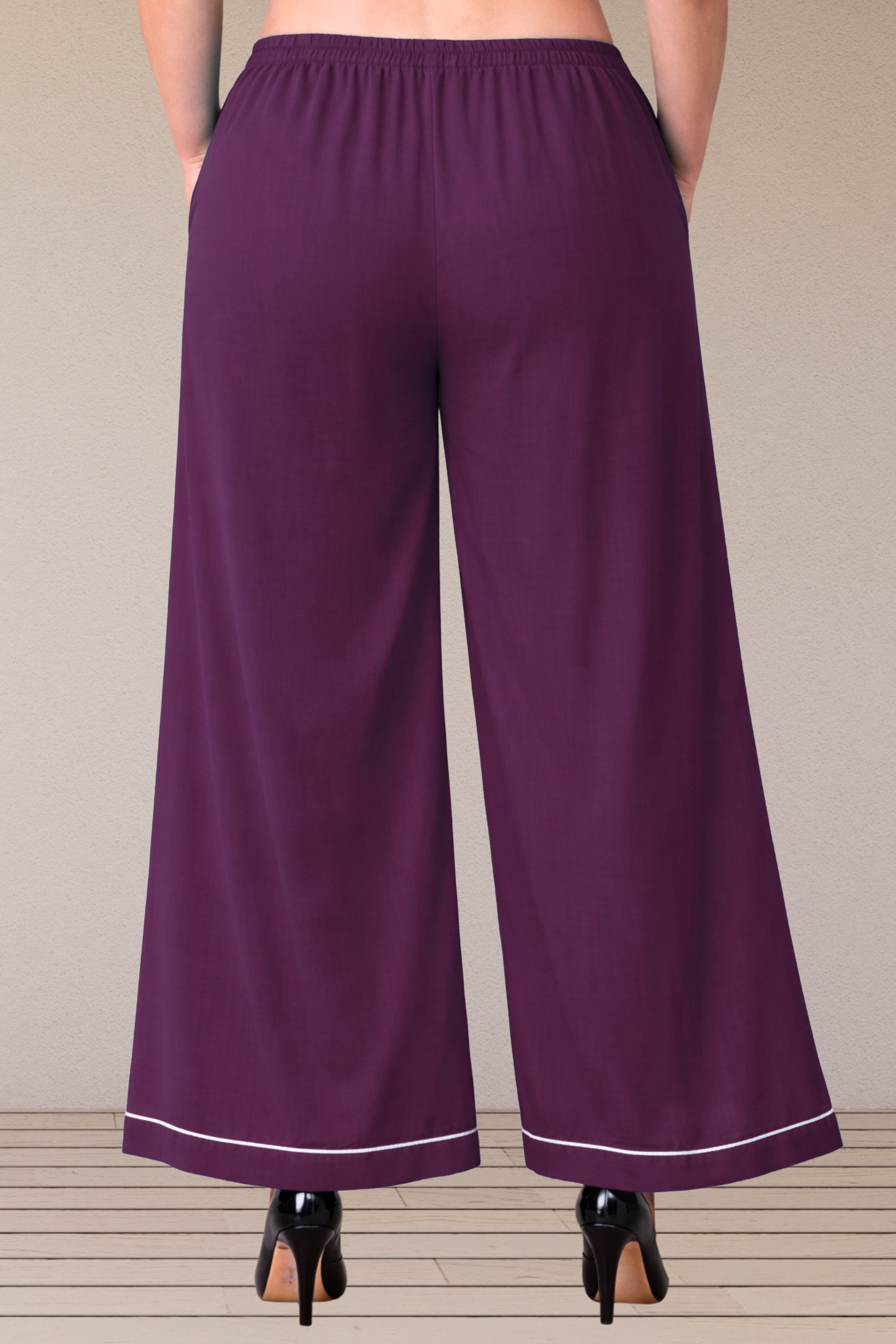 Wine Detailed Hemline Rayon Palazzo