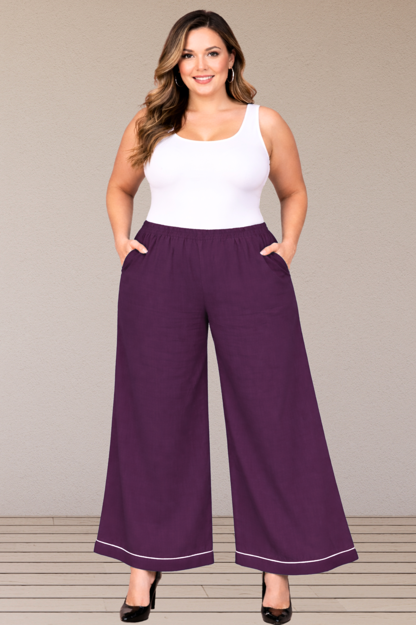 Wine Detailed Hemline Rayon Palazzo