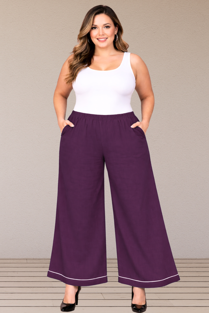 Wine Detailed Hemline Rayon Palazzo