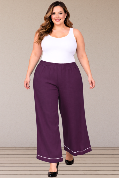 Wine Detailed Hemline Rayon Palazzo