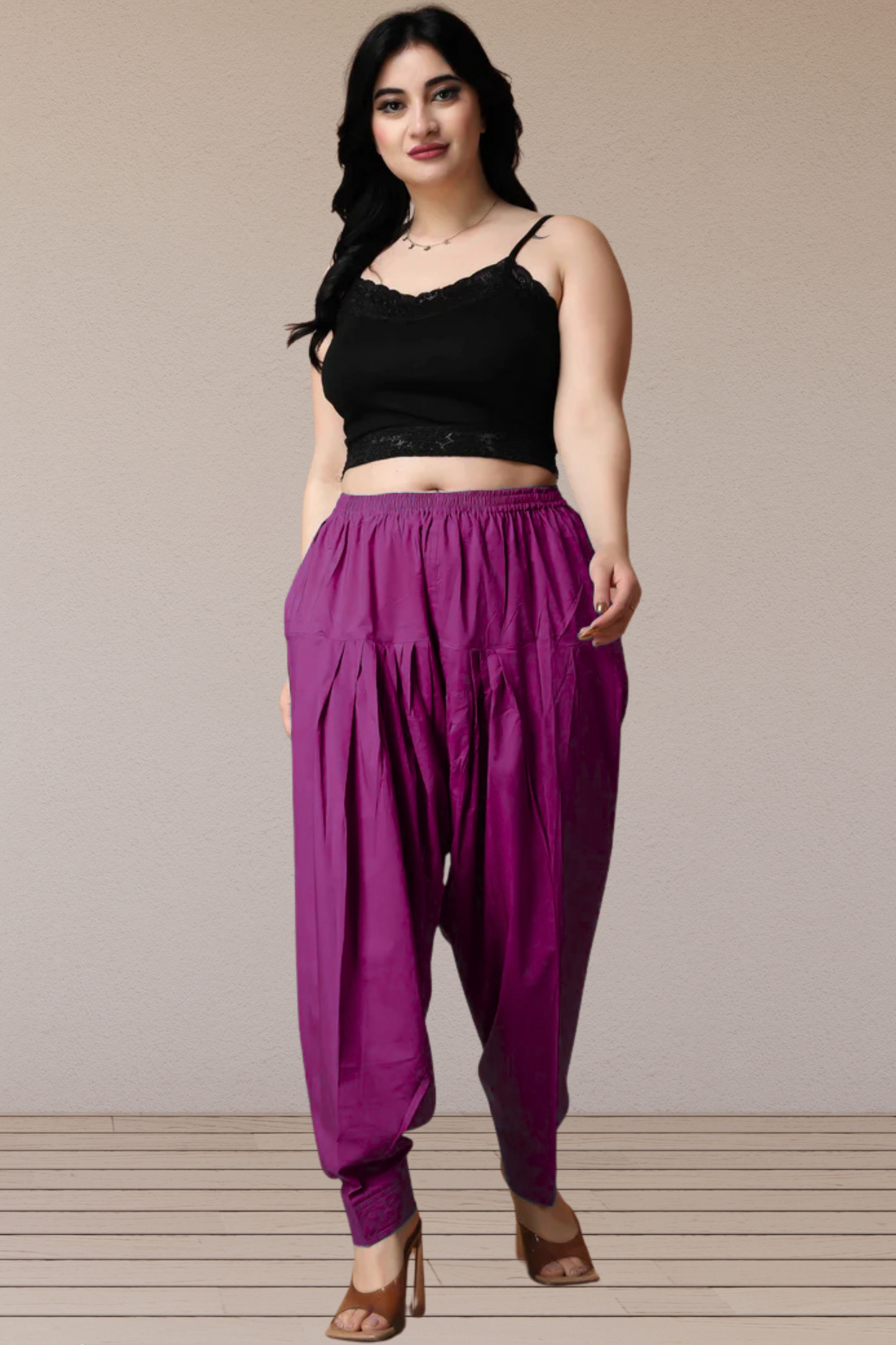 Wine Pleated Cotton Salwar