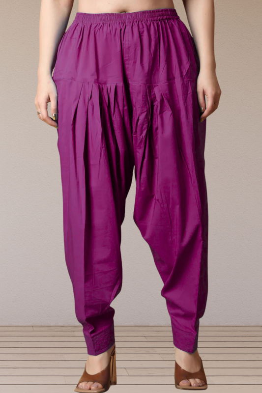 Wine Pleated Cotton Salwar